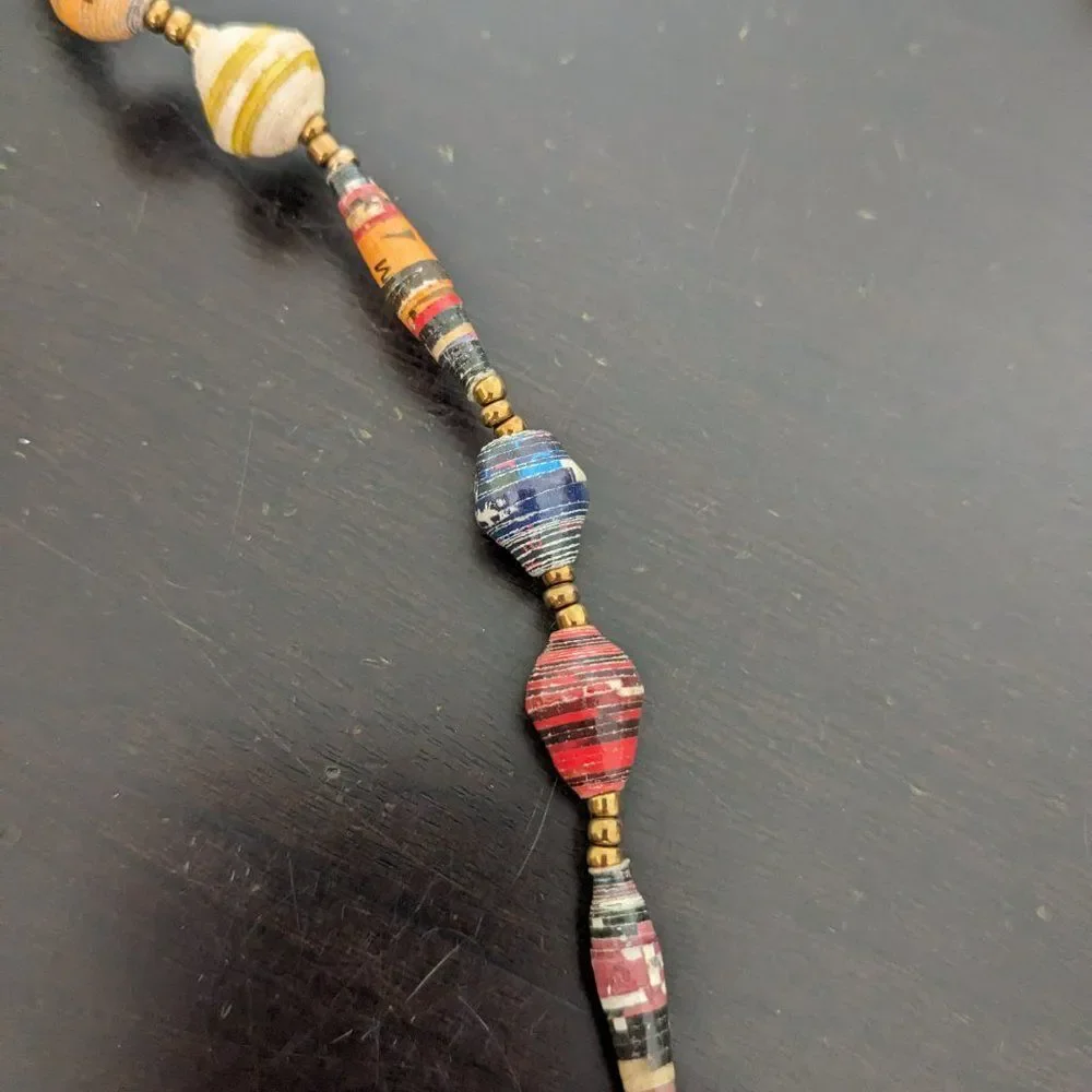 Long, Colorful Paper Bead Necklace - 31